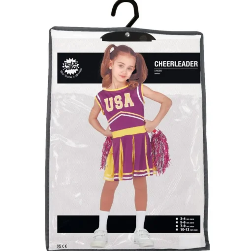 USA Cheerleader Barnekostyme Lilla og Gul