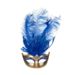 Venedig Maske med Fjær Blå