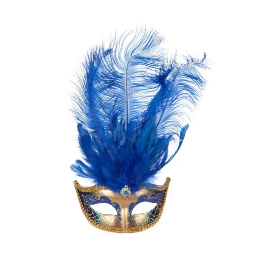 Venedig Maske med Fjær Blå