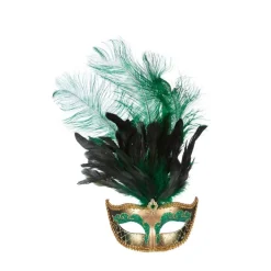 Venedig Maske med Fjær Grønn