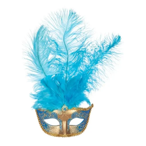 Venedig Maske med Fjær Lyseblå