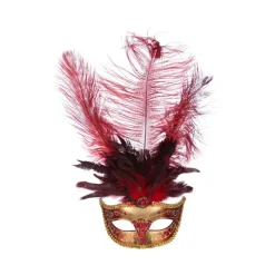 Venedig Maske med Fjær Rød