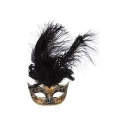 Venedig Maske med Fjær Svart